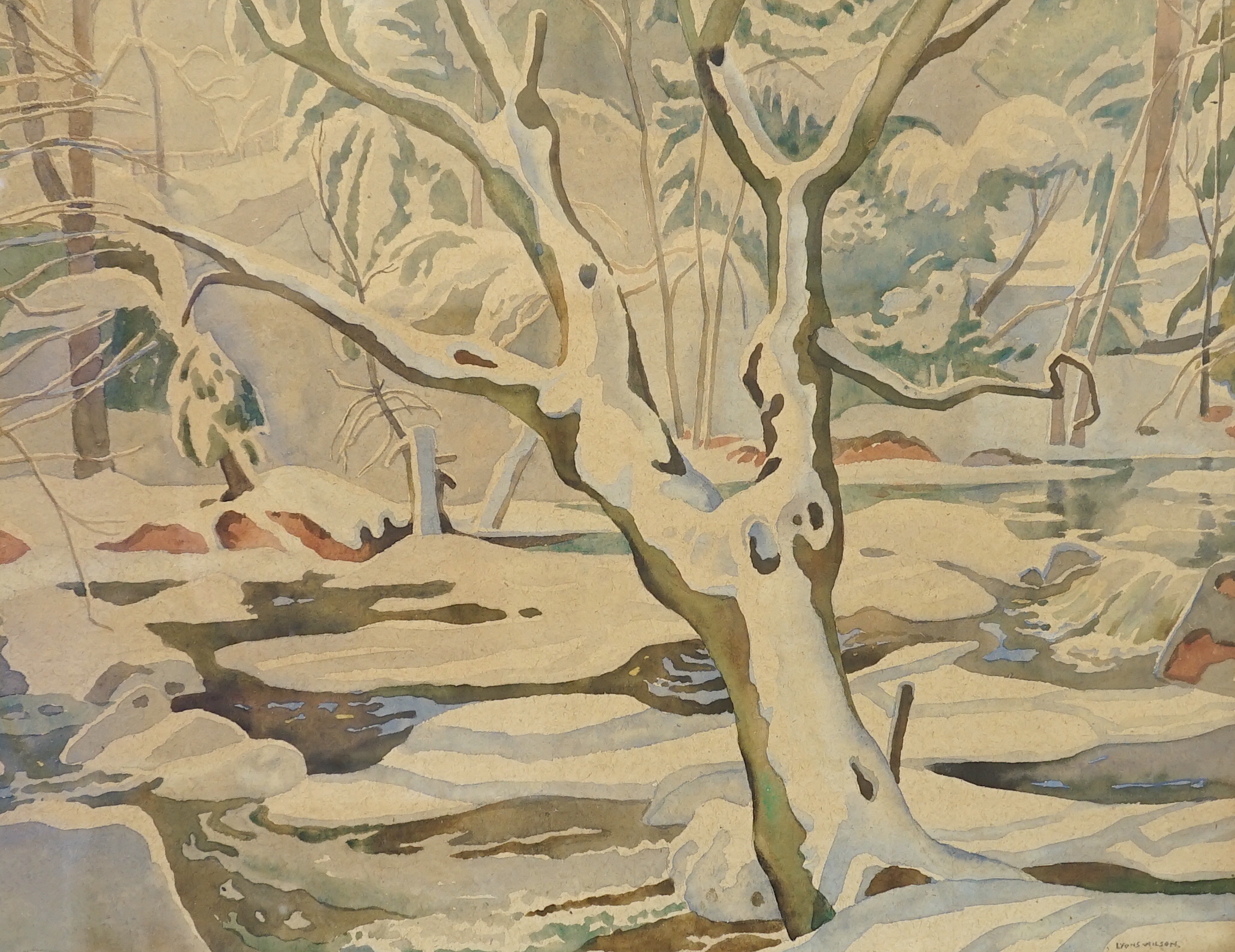 William Lyons Wilson (b.1892), watercolour, 'River Exe under snow', signed, 37 x 47cm